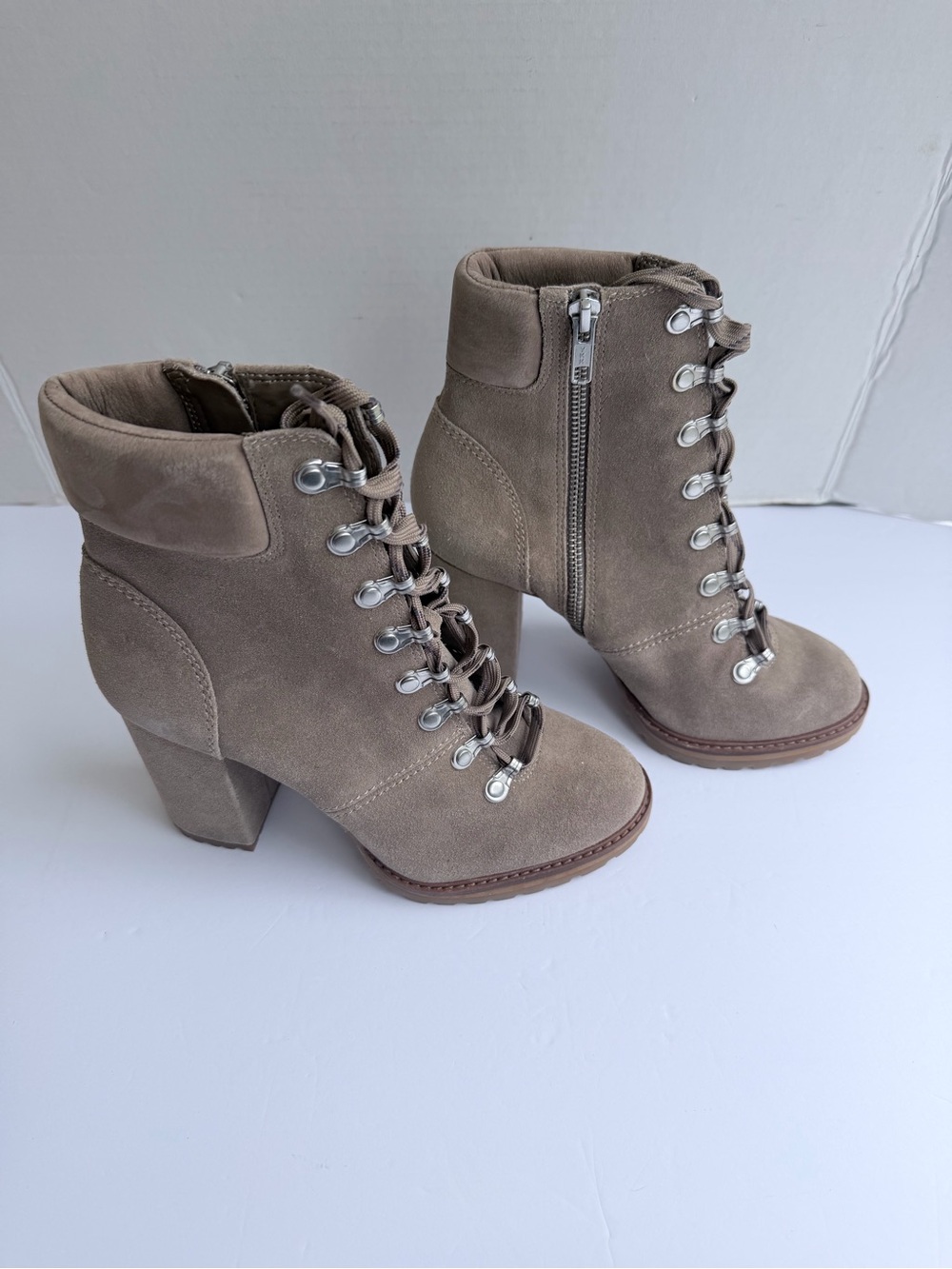 Gianni bini size 7 Taupe Suede Lace-Up Heel Booties - Women